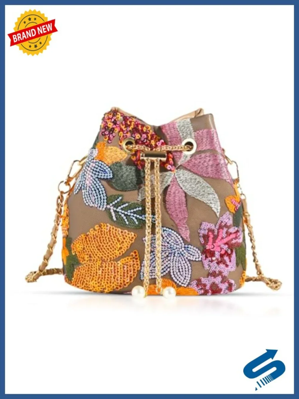 Hand Embroidered Leather Crossbody Bag with Adjustable Strap - Boho Sequin Purse